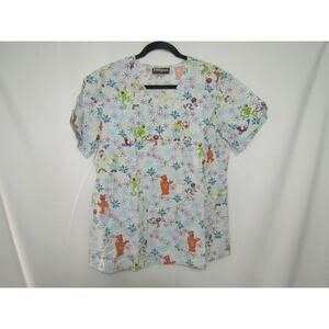 Disney Muppets Scrub Top M Miss Piggy Kermit Fozzie Winter Snowflake Nurse